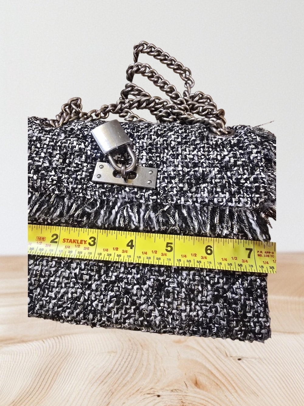 Kurt Geiger Black & White Tweed Chain Crossbody with Padlock - Picture 3 of 7